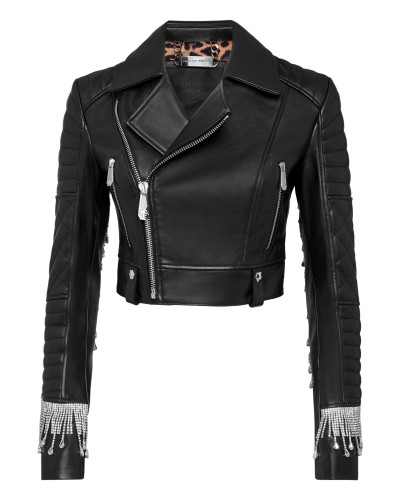 Leather Biker Crystal Fringe