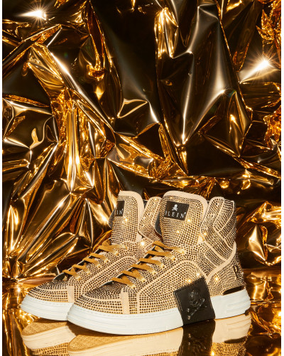 HI-TOP SNEAKERS MONEY KICK$ SUEDE GOLD SKULL