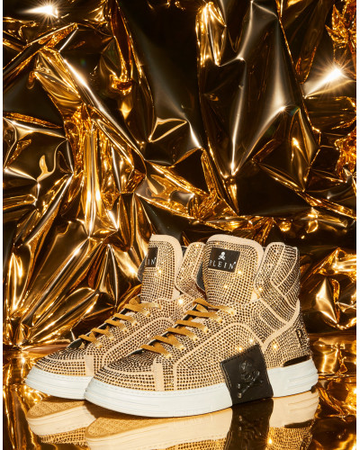 HI-TOP SNEAKERS MONEY KICK$ SUEDE GOLD SKULL