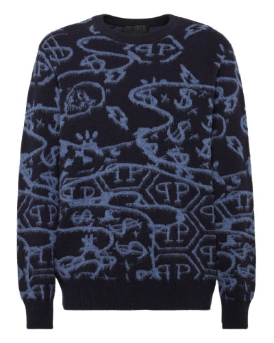 Merino wool Pullover Round Neck LS Jacquard All Over Hexagon