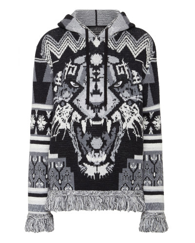 Wool Hoodie Sweater Fringe Navajo