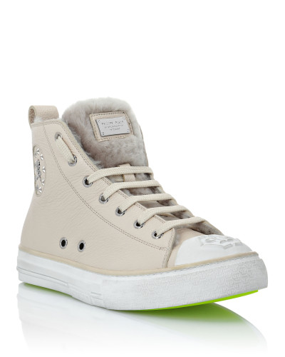 Leather Hi-Top Sneakers shearling lining Megastar