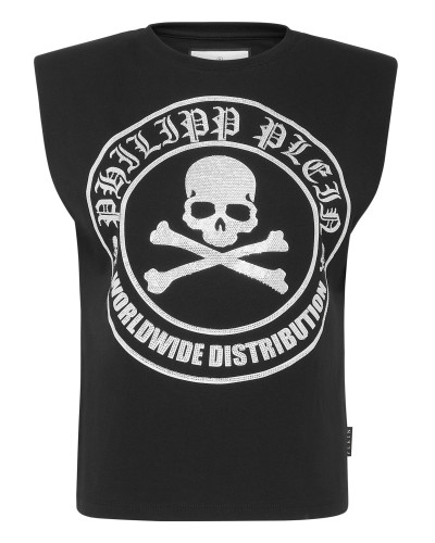 Sleeveless T-shirt Crystal Skull with Crystals