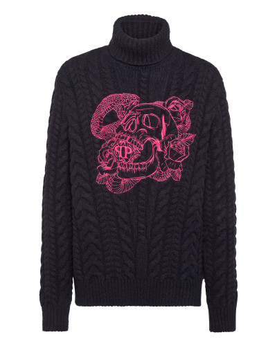 Wool Comfort Cable Knit Turtleneck LS Skull
