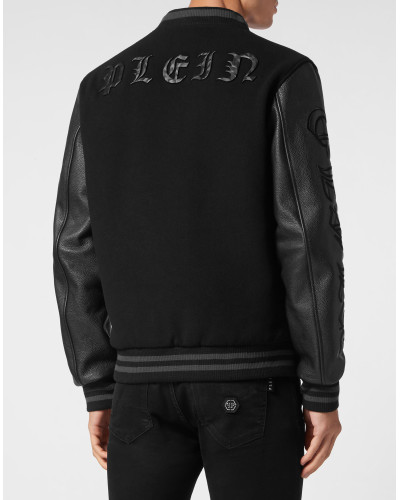 Wool College Bomber with Leather Arms Gothic Plein