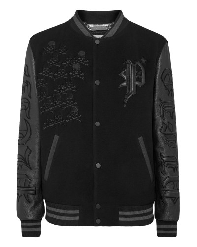 Wool College Bomber with Leather Arms Gothic Plein