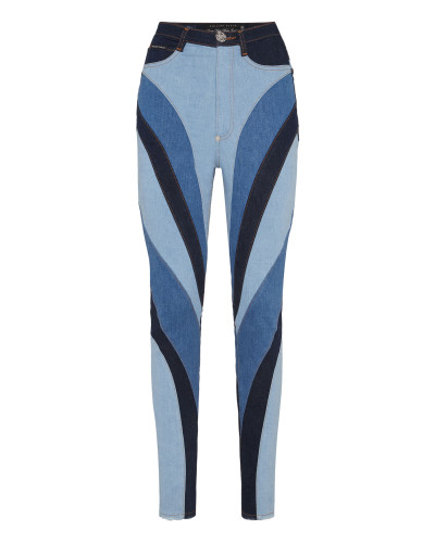Denim Super High Waist Jeggings Patchwork