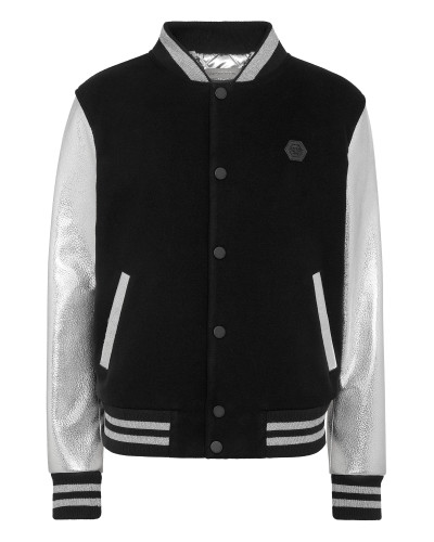 Wool College Bomber with Leather Arms