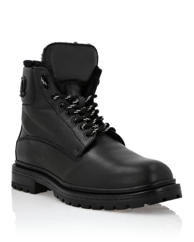 Leather Boots Mid Flat with Fur Gothic Plein