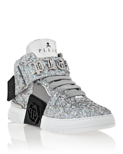 Patent Leather Mid-Top Sneakers with Glitter Gothic Plein
