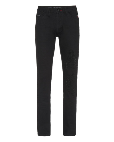 Denim Trousers Super Straight Cut Dragon Strass