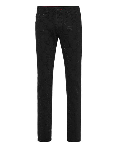 Strass Denim Super Straight Cut Trousers Monogram