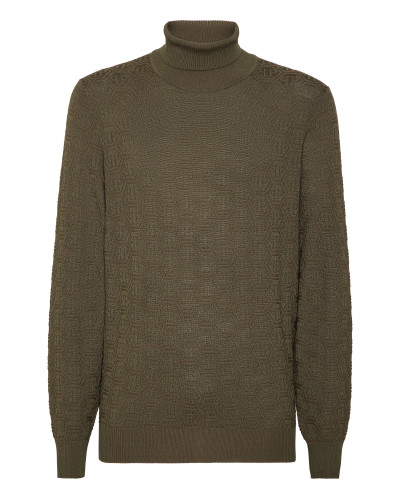 Wool Silk Turtle Neck Long-Sleeve Monogram