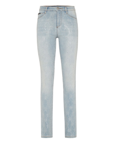 Denim Trousers High Waist Jegging Strass Monogram