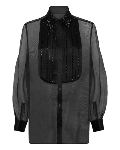 Organza Plastron Strass Regular Shirt