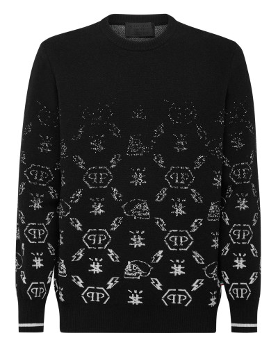 Wool Pullover Round Neck LS Jacquard Degradè Monogram