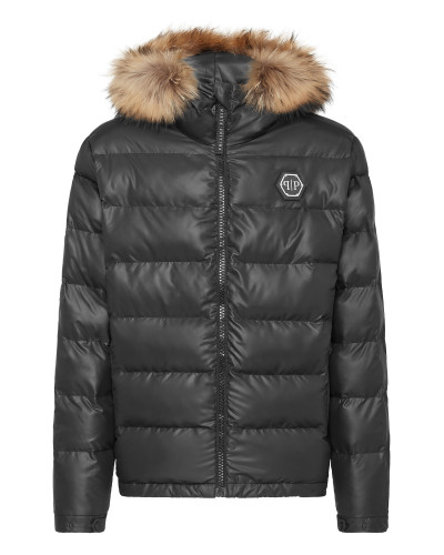 Nylon Padded Jacket With Fur