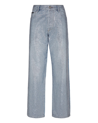 Denim Trousers High Rise Fit Full Crystal