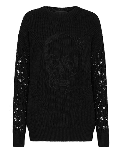 Cashmere 5 Pullover Round Neck LS Crystal Skull