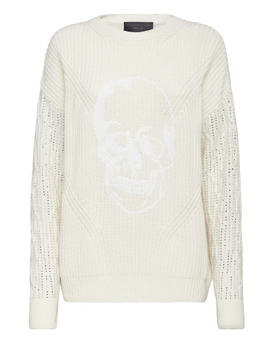 Cashmere 5 Pullover Round Neck LS Crystal Skull