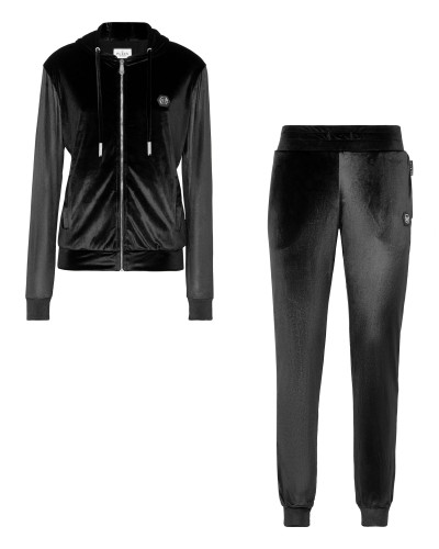 Velvet Jogging tracksuit:Top/Trousers Skull strass