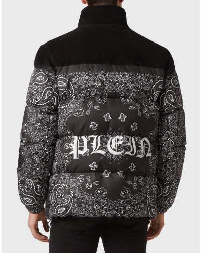 Nylon and Suede Down Jacket Paisley Bandana