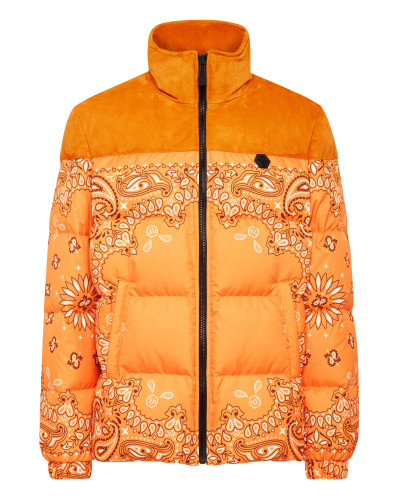 Nylon and Suede Down Jacket Paisley Bandana