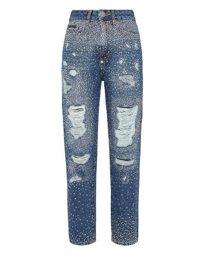 Denim Trousers Boyfriend Fit Crystal
