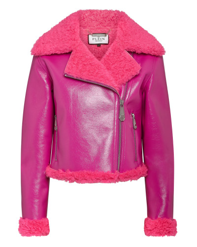 Eco Shearling Short Biker Jacket Skull&Bones