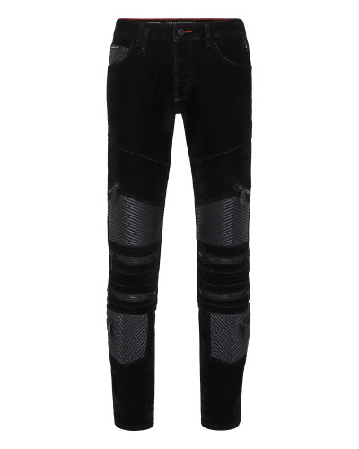 Zipped Denim Biker Trousers