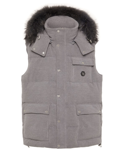 Down Jacket Vest With Fur Hood