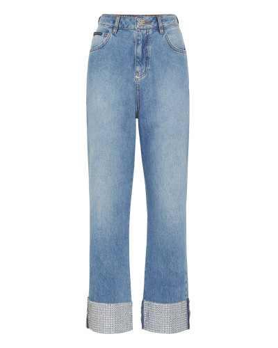 Denim Trousers Strass Loose Fit Heart