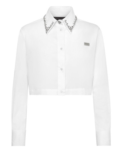 Popeline Regular Collar Strass Shirt