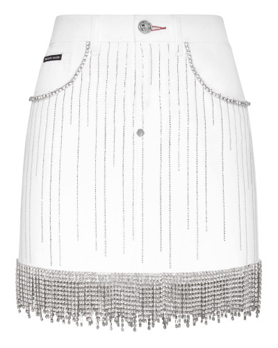 Denim Skirt Crystal Fringe