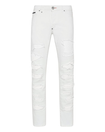 Denim Trousers Super Straight Cut with Python Inserts