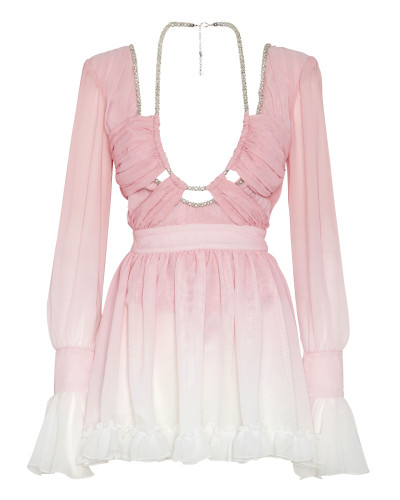 Chiffon Plisse Mini Dress Degrade