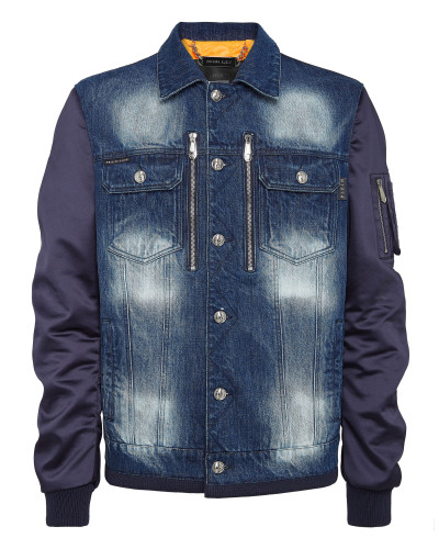 Denim Bomber Jacket Nylon Insert Bleached