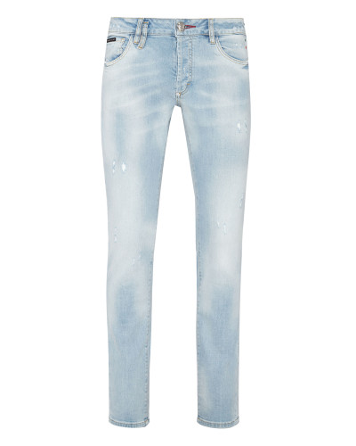 Denim Trousers Straight Cut Destroyed