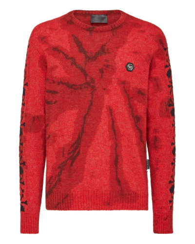 Wool Alpaca Pullover Round Neck LS Bleached Skull