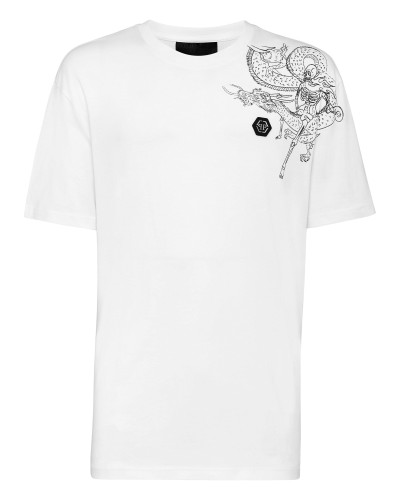 T-shirt Round Neck SS Embroidery Gothic Plein with Crystals