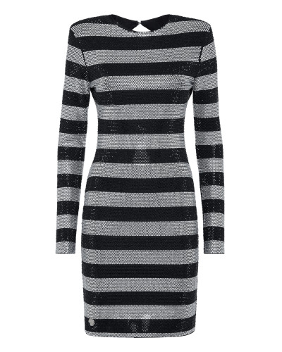 Short Dress LS Stripes with Crystals