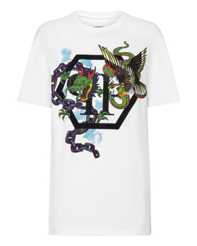 T-shirt Round Neck SS Tattoo Patches with Crystals