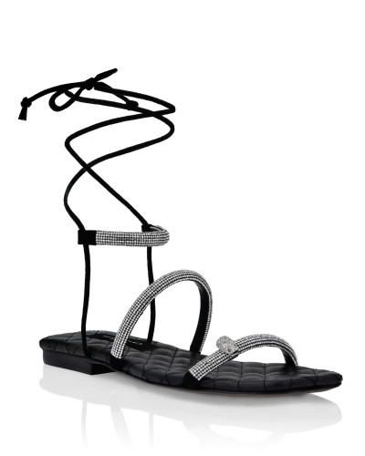 Matelasse Sandals Flat with Crystals