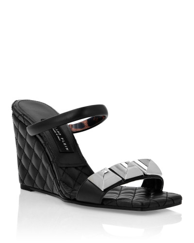 Leather Sandals Wedge Matelassé Studs