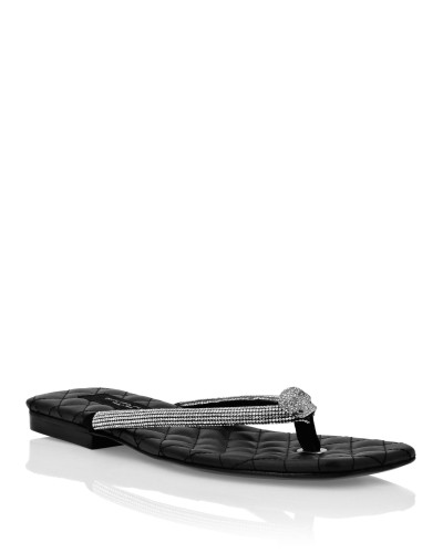 Leather Flip Flop Crystal Skull