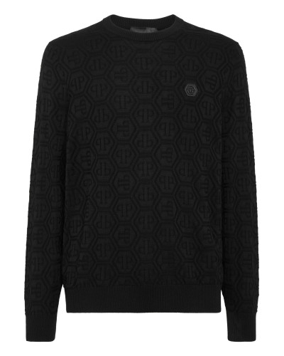 Silk/Wool Pullover LS Monogram
