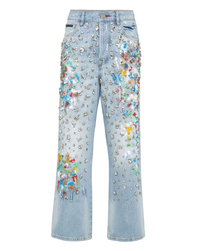 Denim Trousers High Rise Fit Crystal