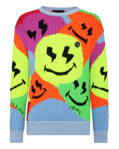 Yarn Blend Wool Roundneck Smile Graffiti