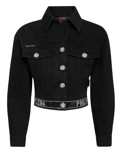 Denim Cropped Jacket Crystal