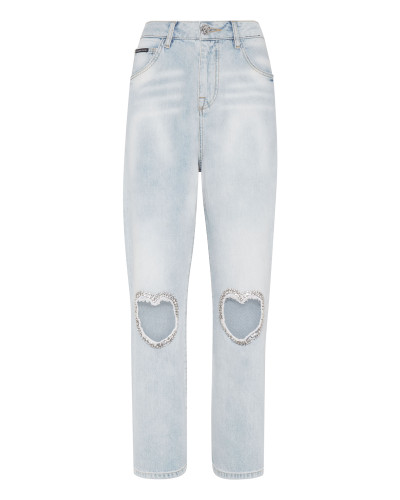 Denim Trousers Loose Fit Heart Patch
